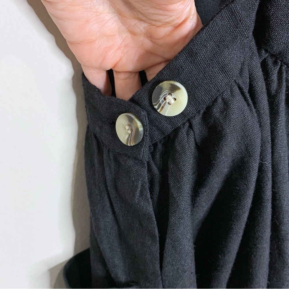 NEW Doen Peninsula Pinafore Dress (Sz L) Silk Linen Ruffle Apron Bib Maxi Black - Picture 10 of 16